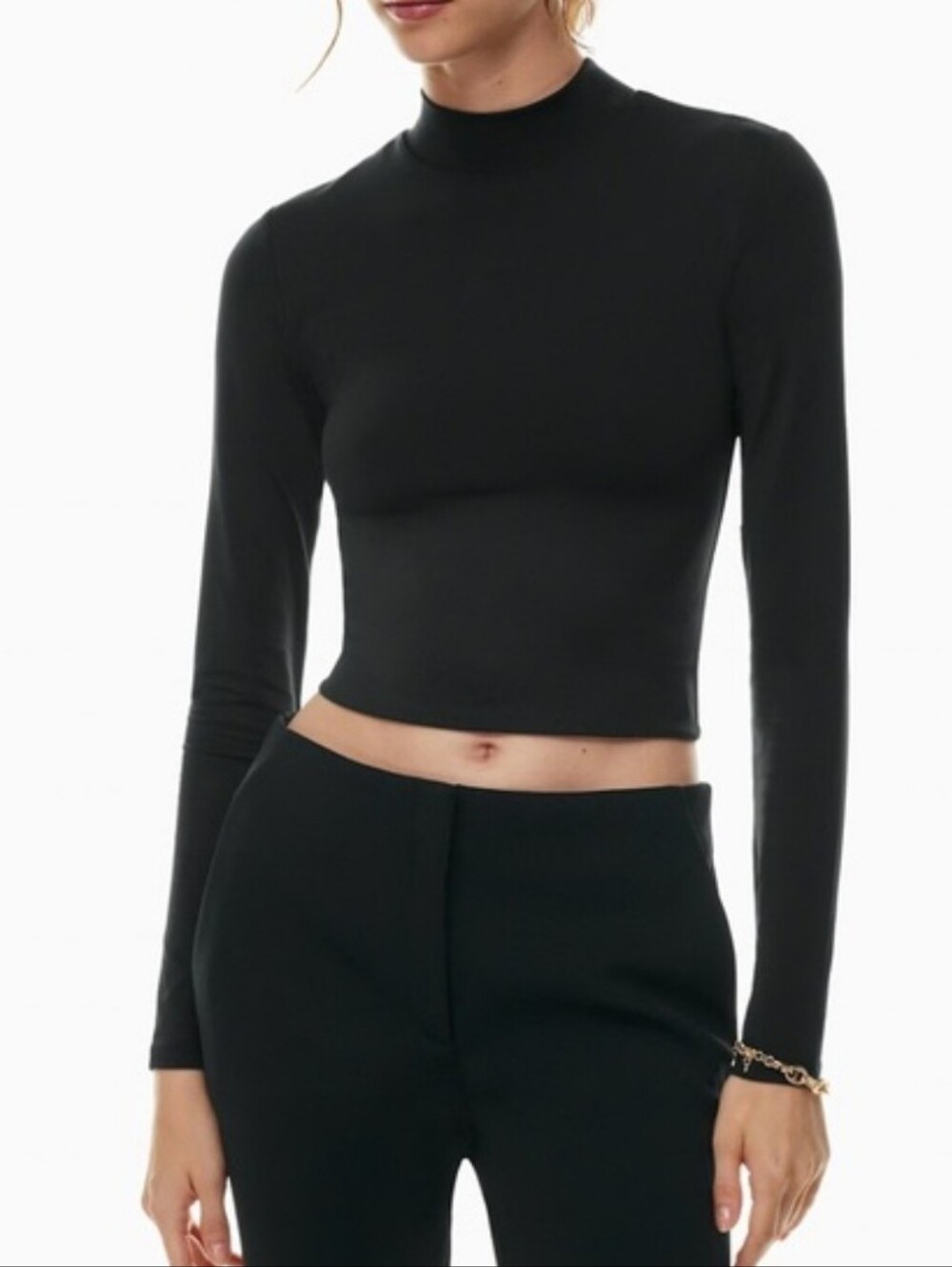 Aritzia Babaton Cropped Mock Neck Long Sleeve Knit Black Top Size Med